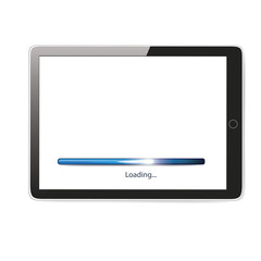 Vector illustration of horizontal black modern realistic tablet pad with loading white screen.