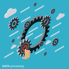 Data processing, cloud computing flat isometric vector concept