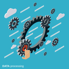 Fototapeta premium Data processing, cloud computing flat isometric vector concept