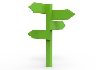 simple road sign. 3d illustration on white background. with shadow. icon for game or for site. simple to use. green color 