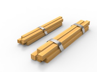 square logs with iron fasteners. 3d illustration on white background with shadow. simple to use. icon for game and web.