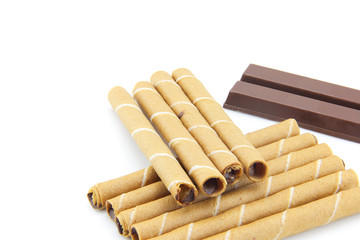 wafer rolls with chocolate bars