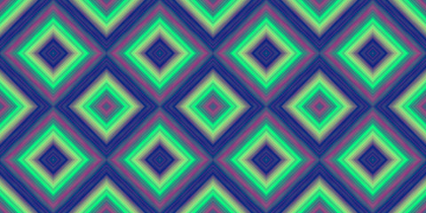 squares of blended stripes of thick paint in shades of blue, green and purple form a seamless pattern