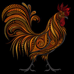 Beautiful vector fire cock by New year 2017 on black background