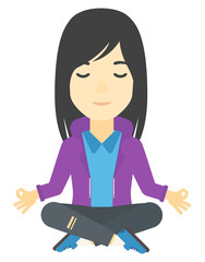 Business woman meditating in lotus pose.