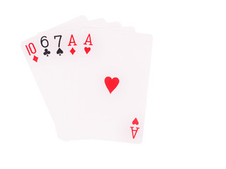 One pair playing cards isolated on white background.