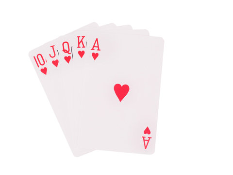 Royal flush playing cards isolated on white background