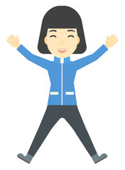 Woman making snow angel.