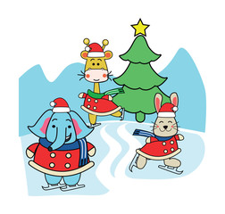 cute animals celebrating Christmas