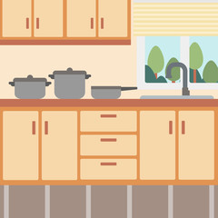 Background of kitchen with kitchenware.