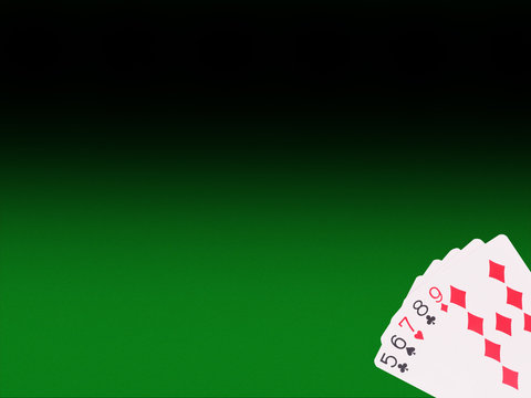 Straight playing cards on the poker table