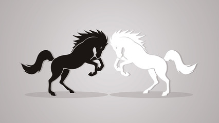 Twin horses designed using black and white graphic vector.
