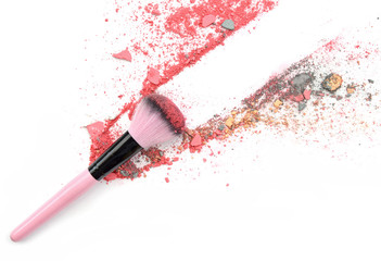 Multi Colored Powder Eyeshadow on a Brush, beauty tool blusher