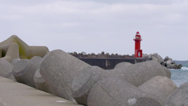 Red Lighthouse Shakotan Town Peninsula - Island of Hokkaido, Japan