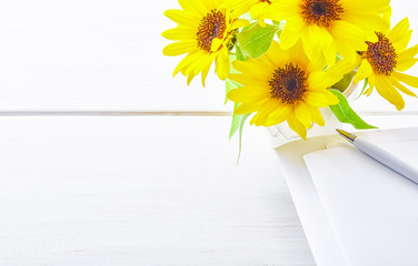 Sunflower.　Office supply with flower. With copy space.