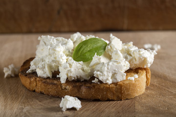 Rye sandwiches or bruschetta with ricotta cheese