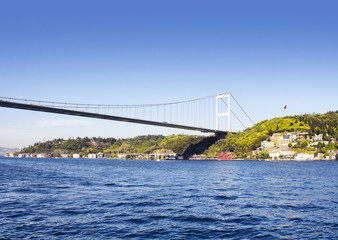 View of Fatih Sultan Mehmet bridge from European side in Istanbul