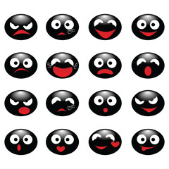 Set of emoticons emotional icons black on white background