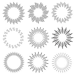 hand drawn sunbursts, vector illustration, graphic design, sunburst set, creative
