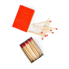 Pile of Wooden matches with box isolated over the white background