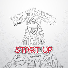 Start up text, With creative drawing charts and graphs business