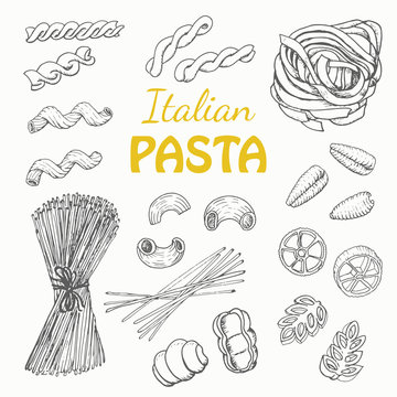 Set Italian pasta on a white background