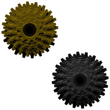 2 isolated cog set gold and silver shade
