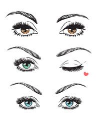 Hand drawn women's eyes vintage. Vector illustration. Fashion