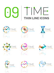 Geometric clock and time icon set