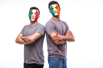 Italy vs Republic of Ireland before game on white background. European  football fans concept.