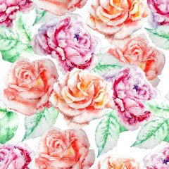  Seamless pattern with  roses. Watercolor.