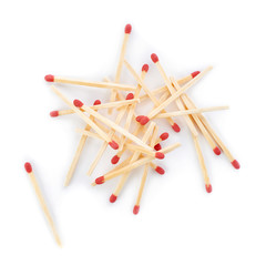 Pile of Wooden matches isolated over the white background