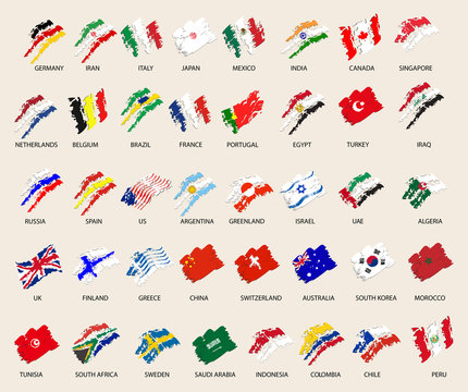 set of stylized images of 40 flags. vector illustration