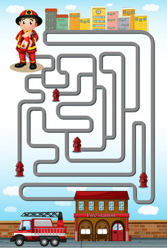 Maze game with fire fighter and station