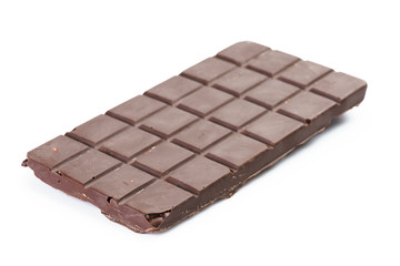 dark chocolate homemade bar with nuts, isoalted on white background