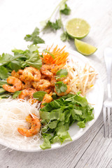 fried shrimp with vegetable and rice noodle