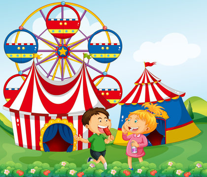 Boy and girl enjoying circus