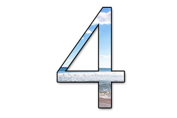 Number 4 with sea and sky pattern isolated on white