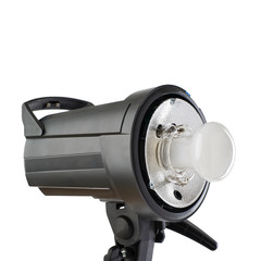 Studio flash on a stand over isolated white background