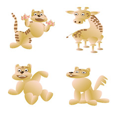 Fototapeta premium set of animal cartoons . A tiger or a cat, a giraffe, a bear, a wolf or a dog