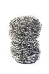 stainless steel scourer on white background