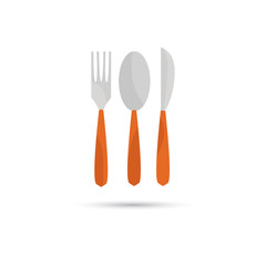 Color illustration of spoon, fork and knife icon