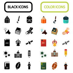 Education and science color icons set