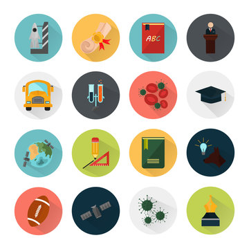 Education and science color icons set