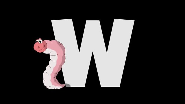 Letter W and  Worm  (foreground)
Animated animal alphabet. HD footage with alpha channel. Animal in a foreground of letter.