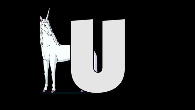 Letter U and  Unicorn (background)
Animated animal alphabet. HD footage with alpha channel. Animal in a background of letter.