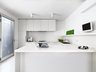 interior view of a white modern kitchen