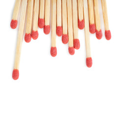 Pile of Wooden matches isolated over the white background
