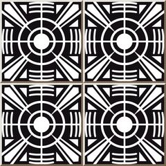 Vintage seamless wall tiles of round cross geometry, Moroccan, Portuguese.
