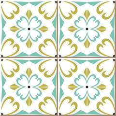Vintage seamless wall tiles of spiral cross flower, Moroccan, Portuguese.
